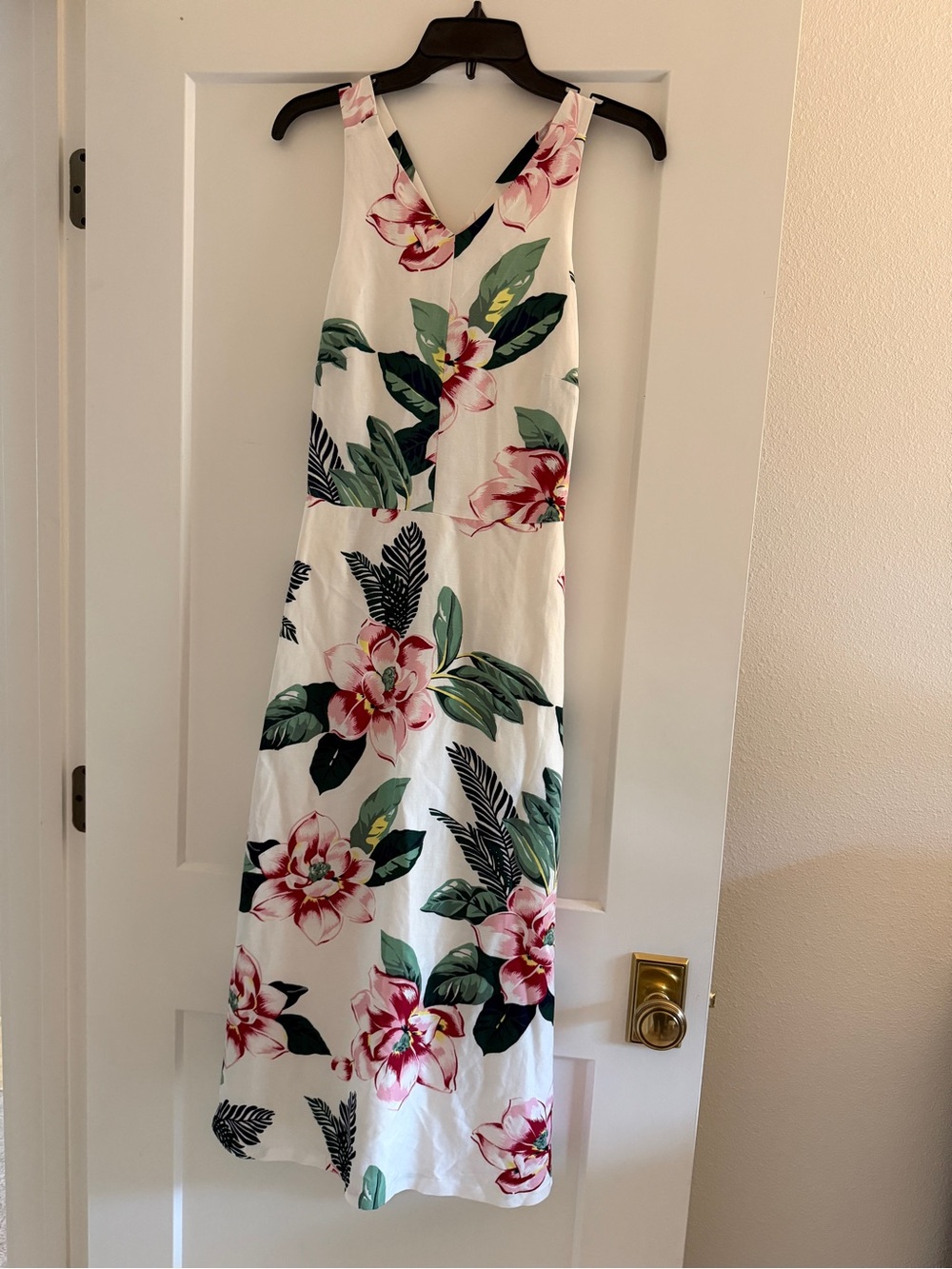 Banana Republic White Maxi Dress with Pink Floral Print